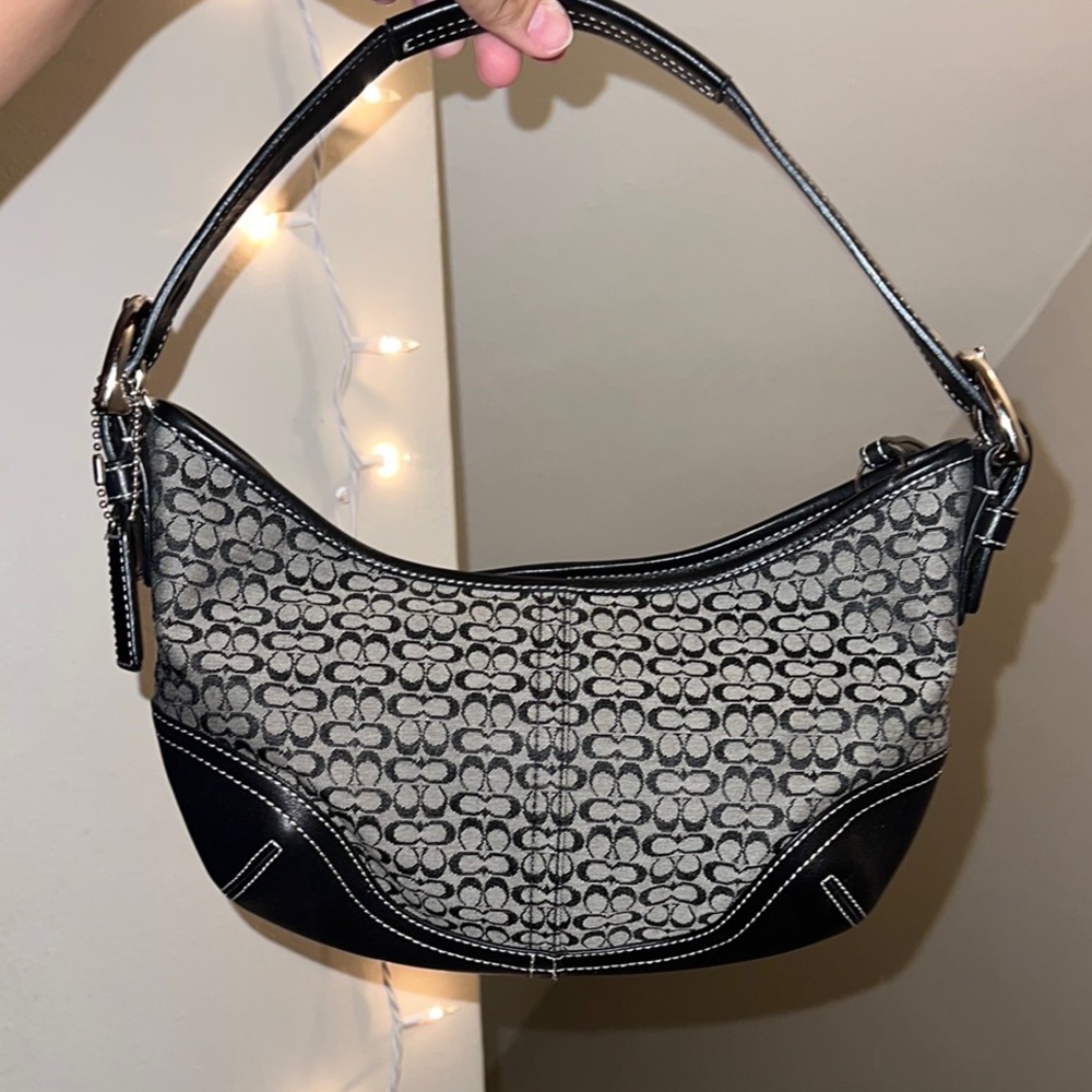 Coach Black and Gray Soho Signature Half Moon Purse
